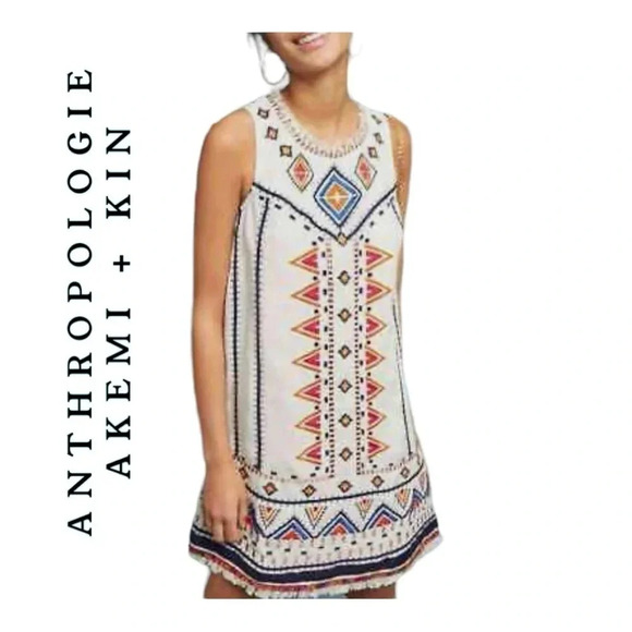 1830. ANTHROPOLOGIE AKEMI + KIN REAGAN EMBROIDERED SHIFT DRESS SIZE‎ 0 COLORFUL - Picture 1 of 13